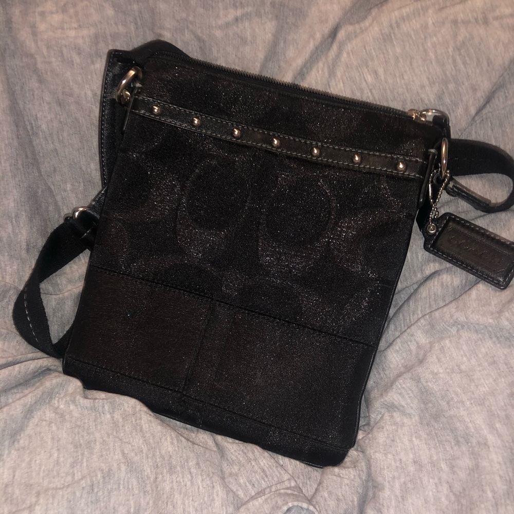 Coach black canvas messenger crossbody bag